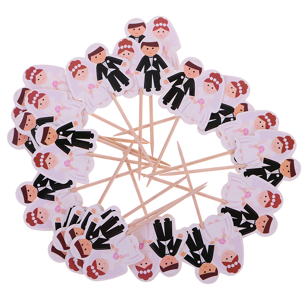 20pcs Paper Bride and Groom Cupcake Pick Topper Wedding Party Decoration