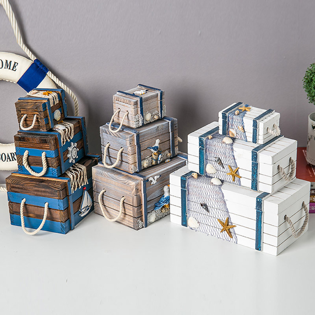 3-in-1 Stackable Mediterranean Wooden Storage Box with Lid Decor Jewelry Books Fruits Craft Stationery Organizer