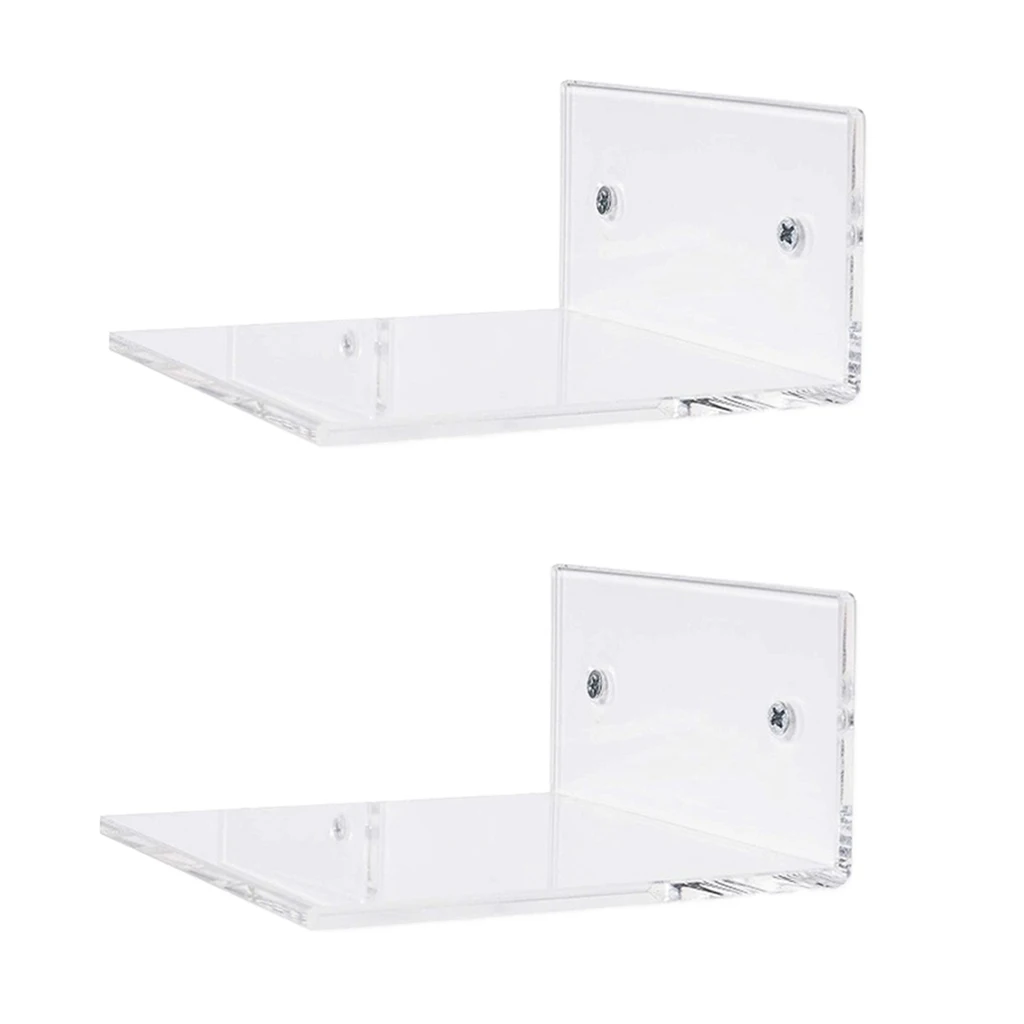 2x Kitchen Small 10cm Clear Acrylic Floating Wall Shelves Wall Mounted Ledge Organizer