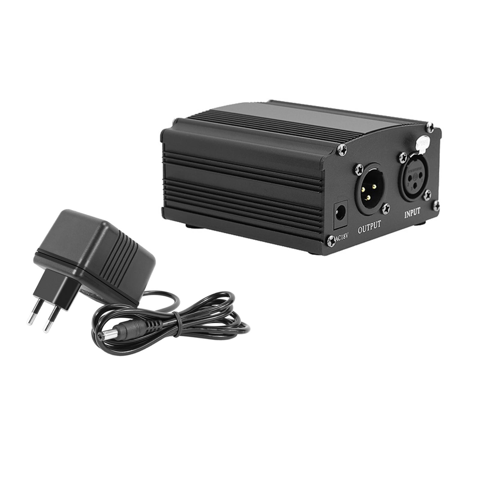 48V Phantom Power Supply with Charging Cable for Microphone Music Recording