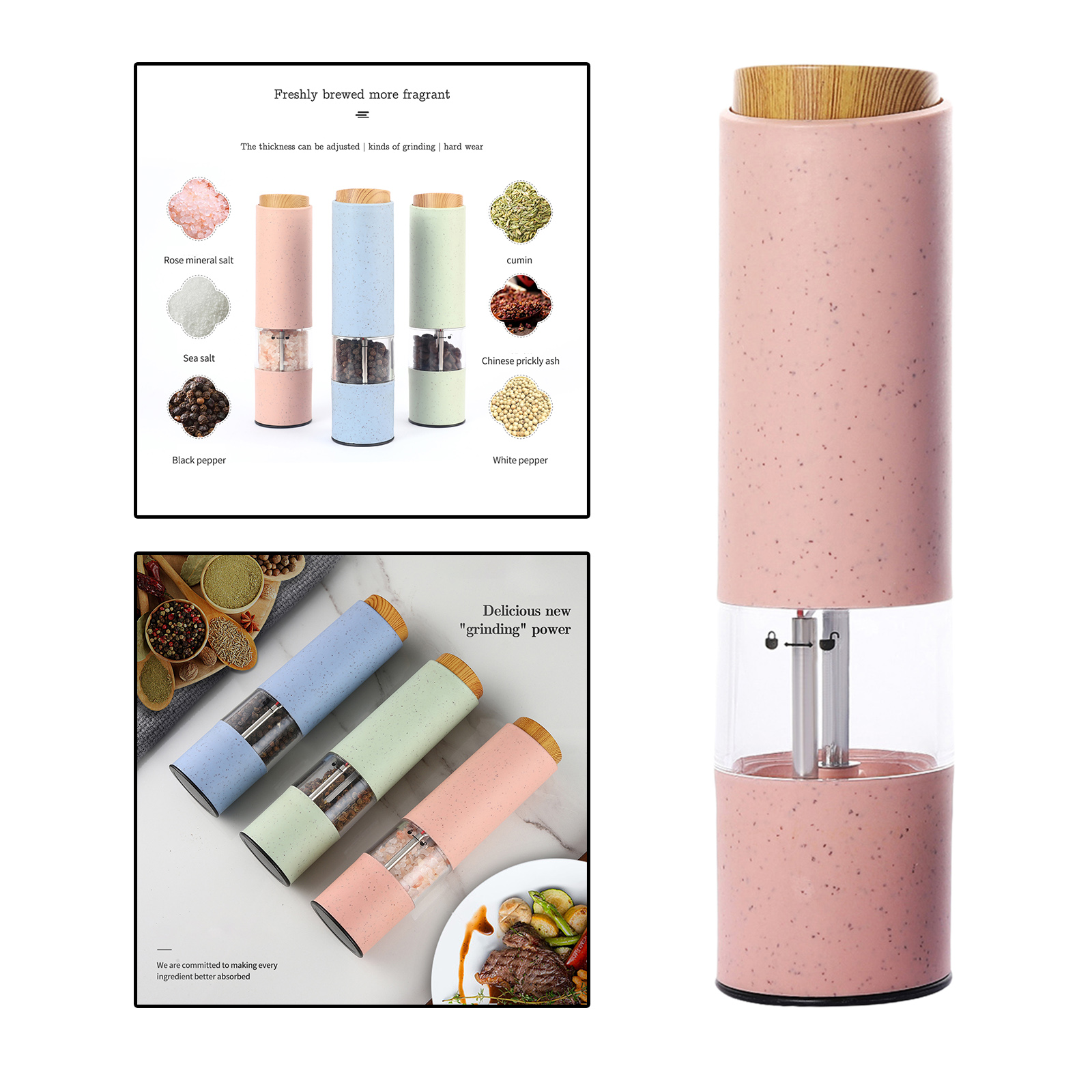 Automatic Electric Salt Pepper Mill Grinder Shaker Battery Operated Salt Miller Spice Peppercorn Crusher Coarseness Adjustable
