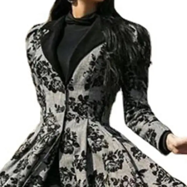 Women's Dress Autumn Winter Lady Coat 2021 Long Sleeve Medieval Lace  Stitching Jacket Slim and Elegant Long Black Grey Dresses