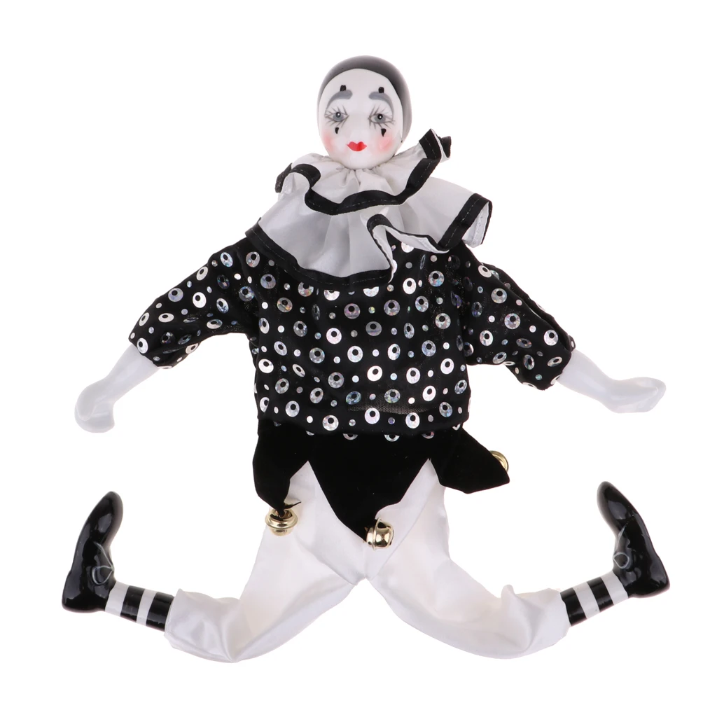 38cm Harlequin Pierrot Jester Clown Porcelain Doll in Clothes 15inch Tall #4