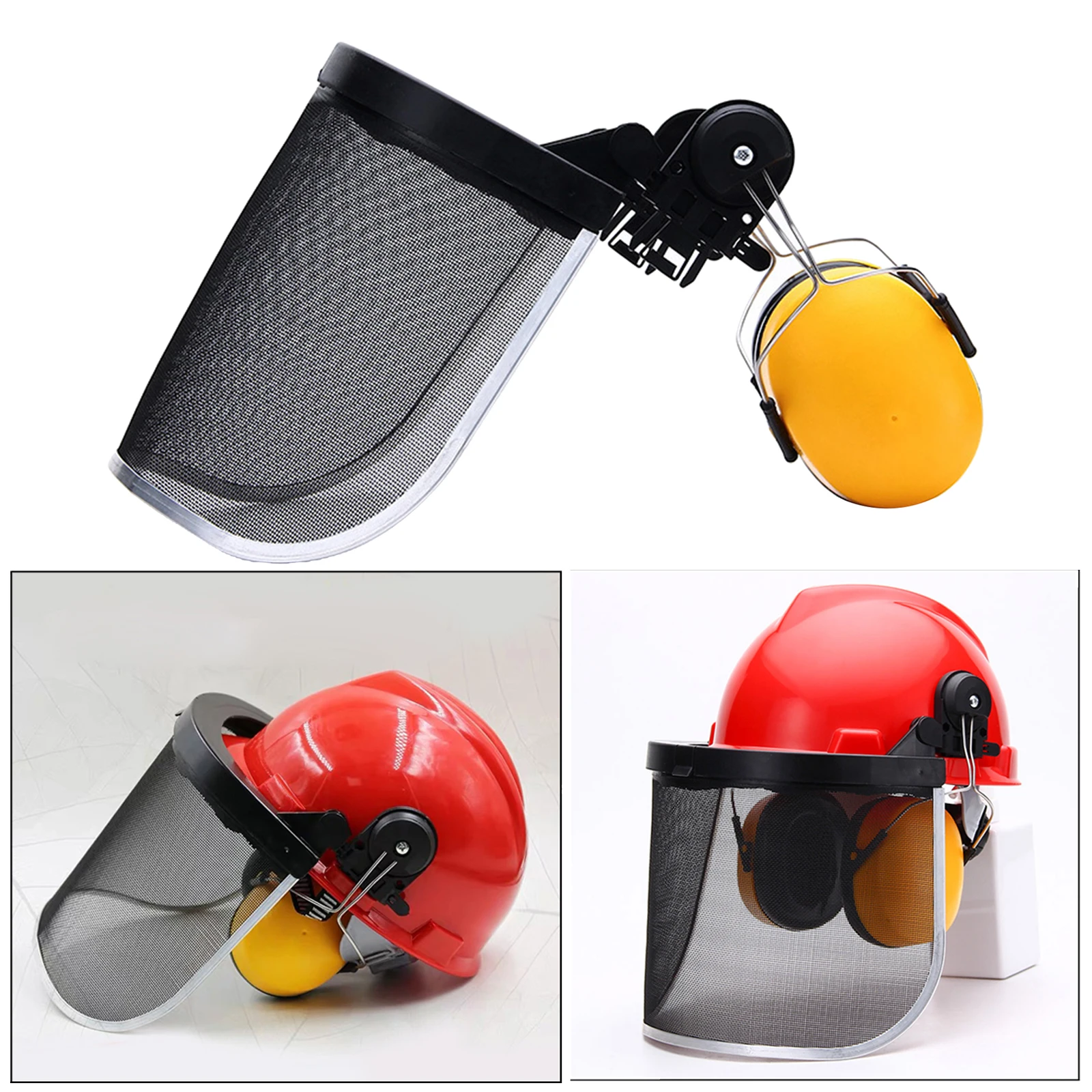 Industrial Forestry Ear Muffs and Protective Visors for Safety Helmet, Wire Mesh Mask Heavy Duty Hard Hat Chainsaw Helmet Parts