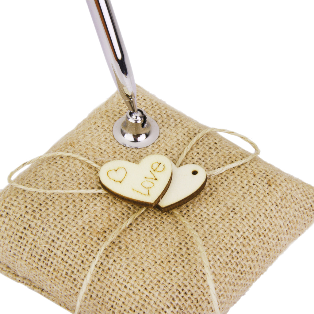 Pen with Jute Holder And Wooden Heart Wedding Reception Decoration