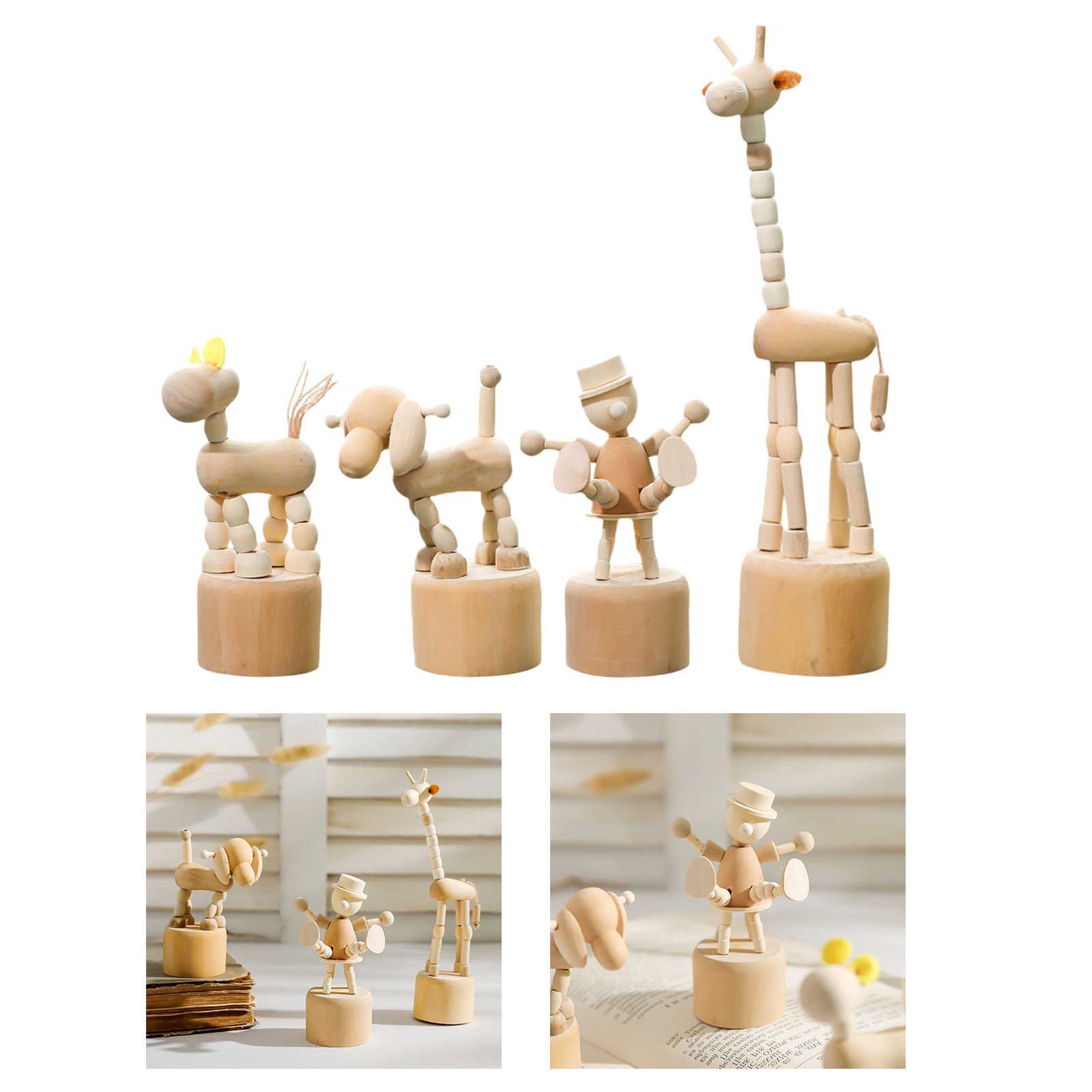3pcs Puppet Animal 4-17cm Desktop Giraffe Puppy Pony Handcraft Doll Ornament for Festival New Year Kids