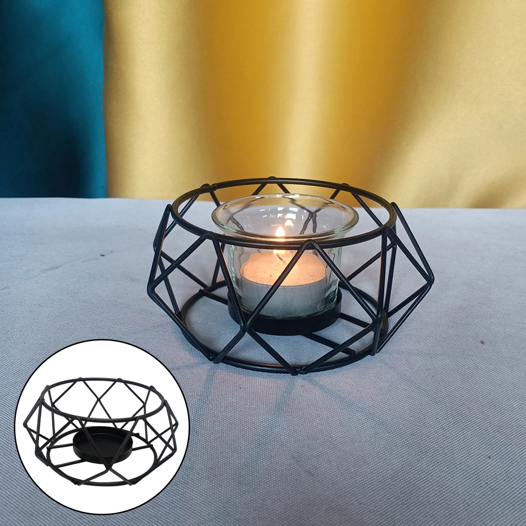 Black Geometric Candlestick Iron Candle Holder Tea light Modern Nordic Style 