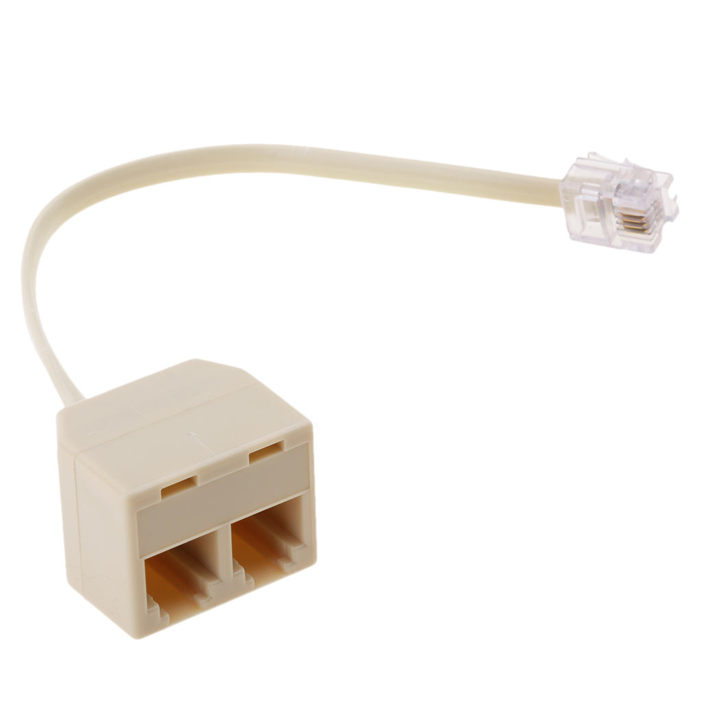 Female RJ11 Socket to Male US Plug Telephone Landline Phone Adapter Beige