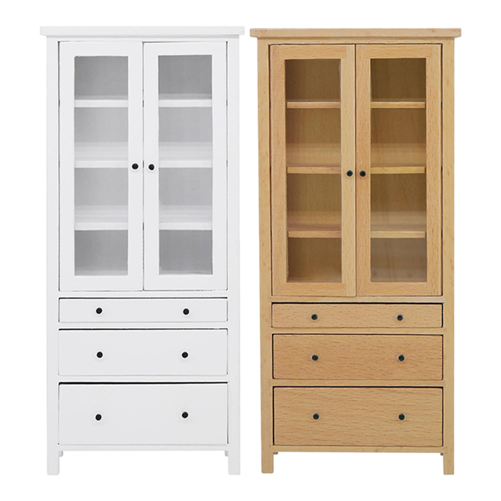 1/10 Scale Miniature Dollhouse Furniture Mini Glass Cabinet Bookcase Model Toys for Kids, for Mini Living Room Study Decoration