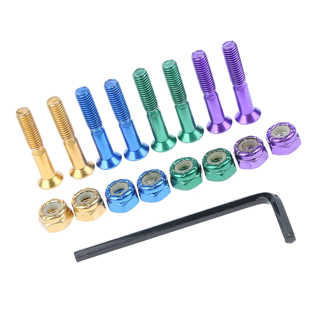 8pcs Replacement Skateboard Truck Mounting Hardware Set Longboard Screws Bolts Lock Nuts with Wrench Multicolor tool
