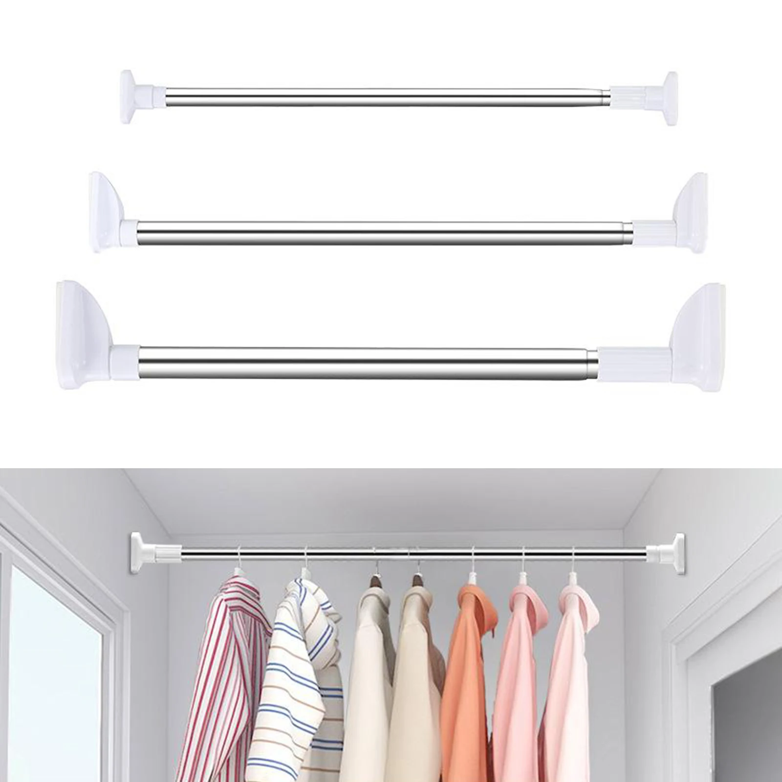 Tension Curtain Rod Adjustable Rail Pole Net Rods Anti-Slip Steel 50-160cm