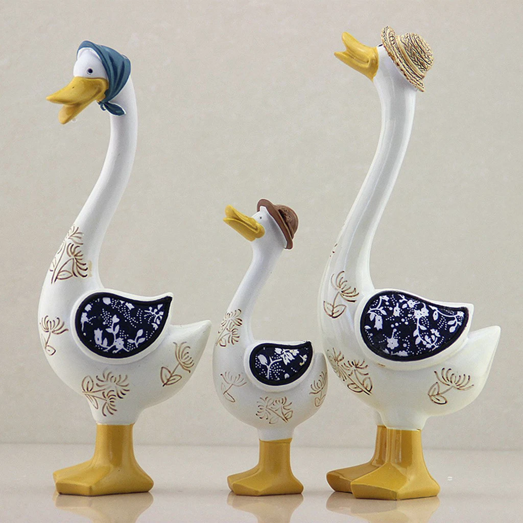 Set of 3 Resin Animal Family Statues Home Decor American Style Duck Figurine Sculpture Art Decorative Rustic Home Decor Gifts