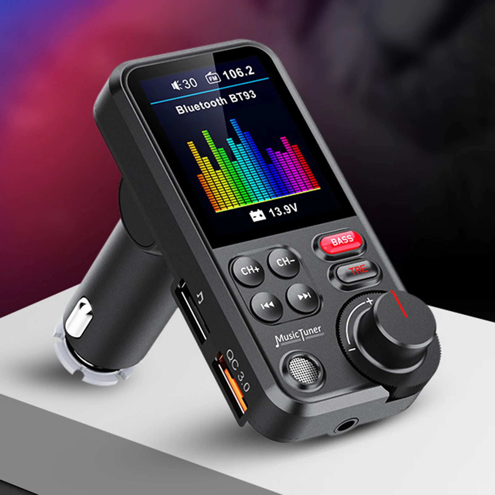 BT93 Car MP3 Bluetooth Player U Disk Music Adjustment BASS High and Bass Equalizer Car FM Transmitter