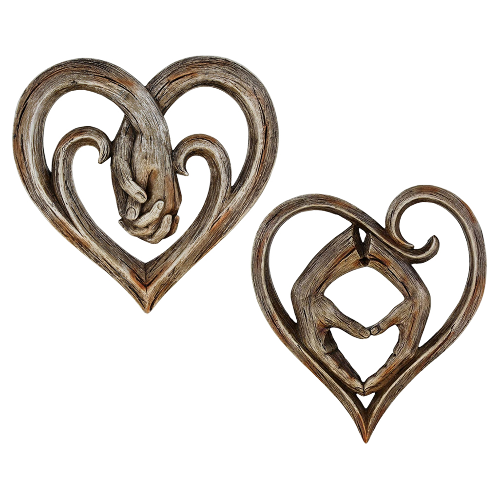 Handcrafted Carved Hanging Wall Mount Decor Plaque Sculpture Hands Clasped Indoor Outdoor for Home Decoration