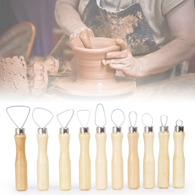 Clay Pottery Tools Sculpture Scraper Loop Tool Wood Handle DIY Craft  Accessories