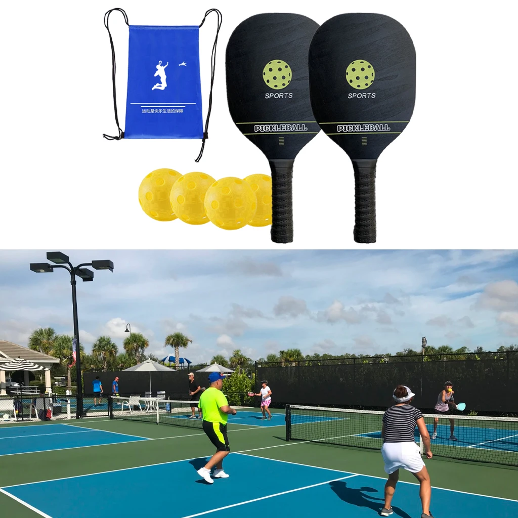 Pickleballs Rackets Set Cushion Wide Body Wood Comfort Grip Bundle Lightweight Poplar Paddle for Indoor Outdoor Adults