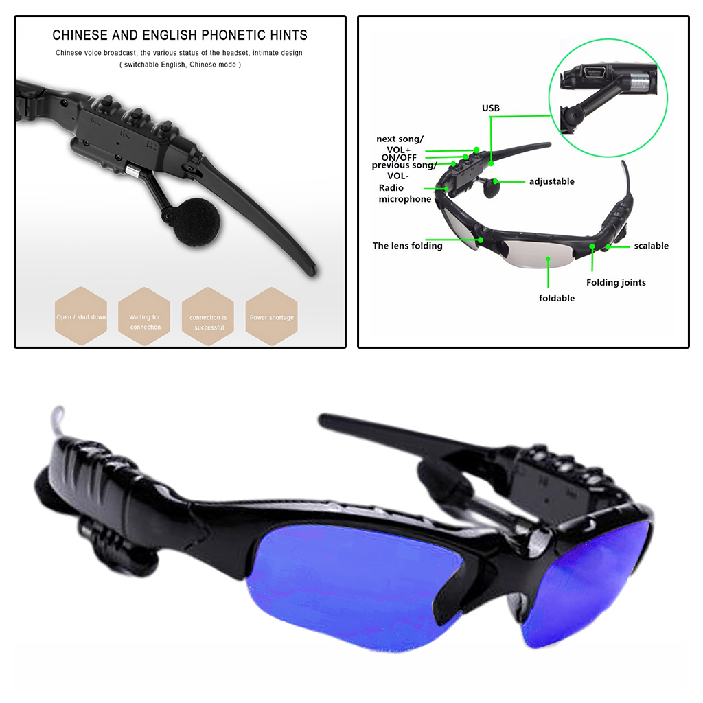 Wireless Sports Bluetooth 4.2 Sunglasses Polarized Glasses Headset Headphone for Running