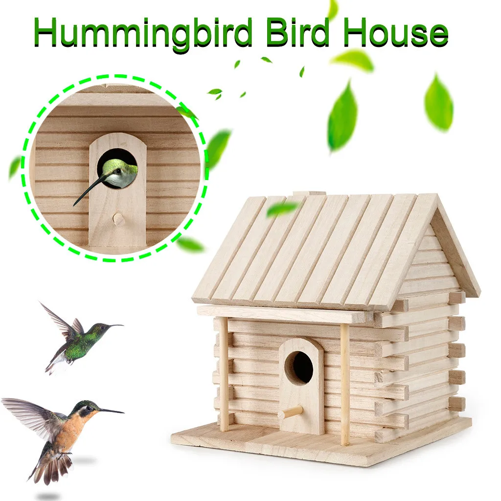 Cute Wooden Bird House Nesting Box Hanging Hook Bird Nest Home Garden Decoration 
