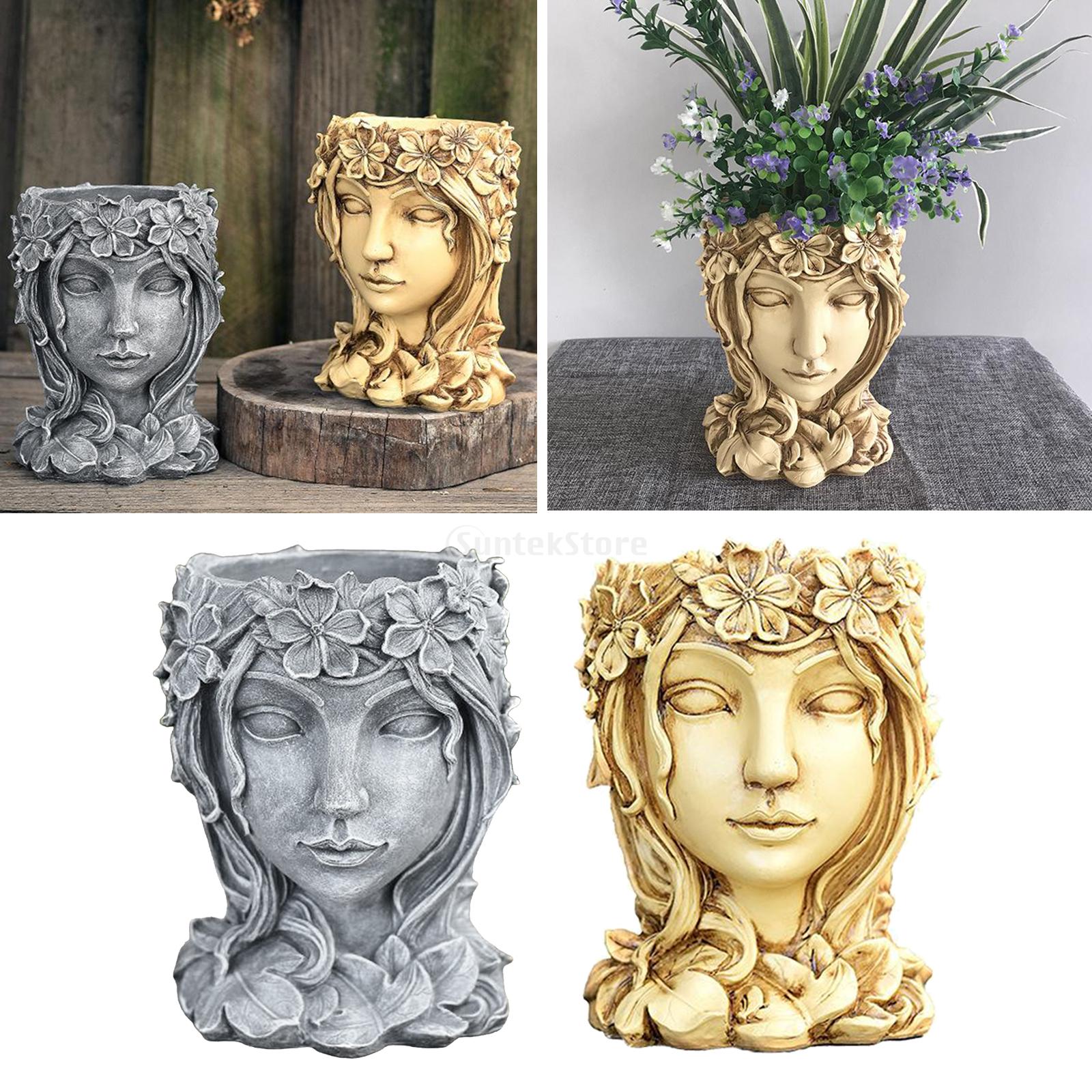 Resin Goddess Head Statue Planter Flower Succulent Pot Yard Desktop Decor