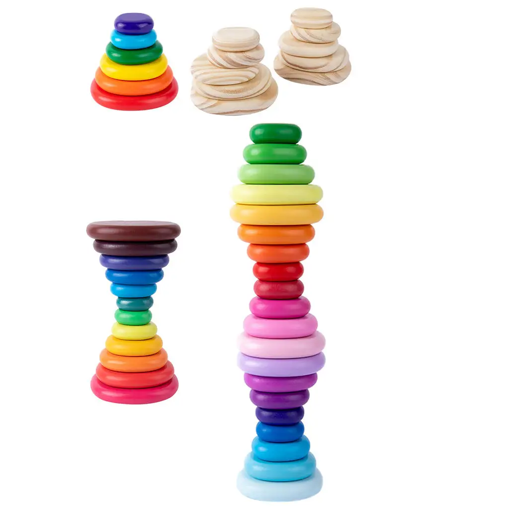 Colorful Stacking Blocks for Boy and Girl Early Educational Balancing Stone Wooden Fine Motor Skill Development Building Tower
