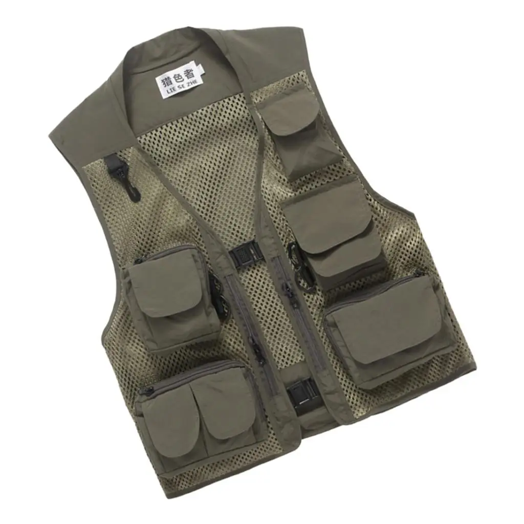 Fishing Vest Waist Adjustable Multi Pockets Sleeveless Jacket for