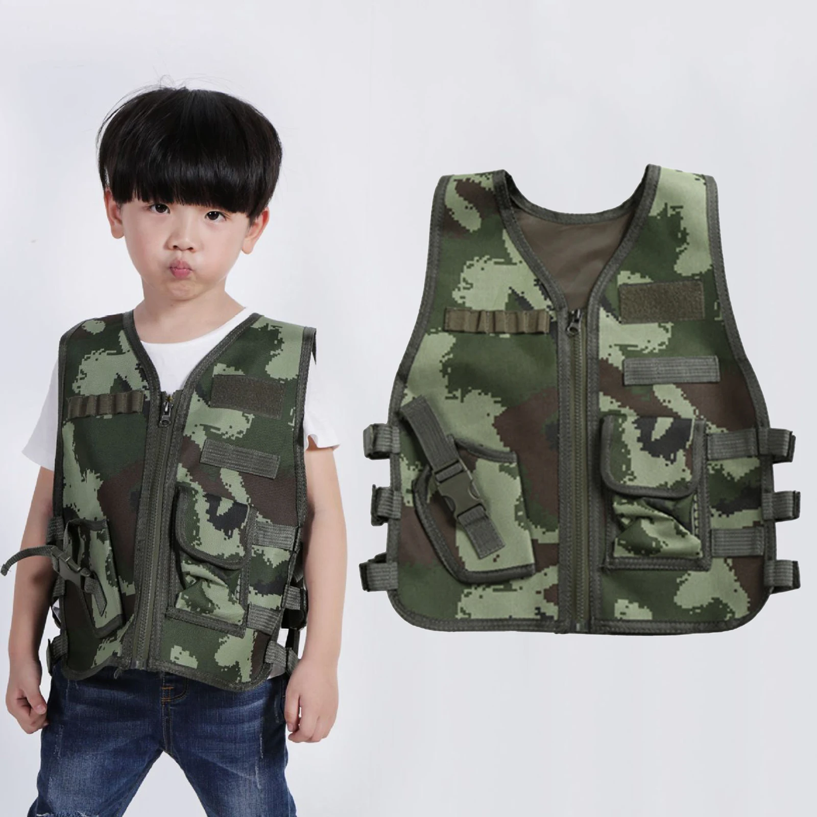 Kids Tactical Vest Holster Waistcoat Assault Gear Army Plate Carrier Outdoor