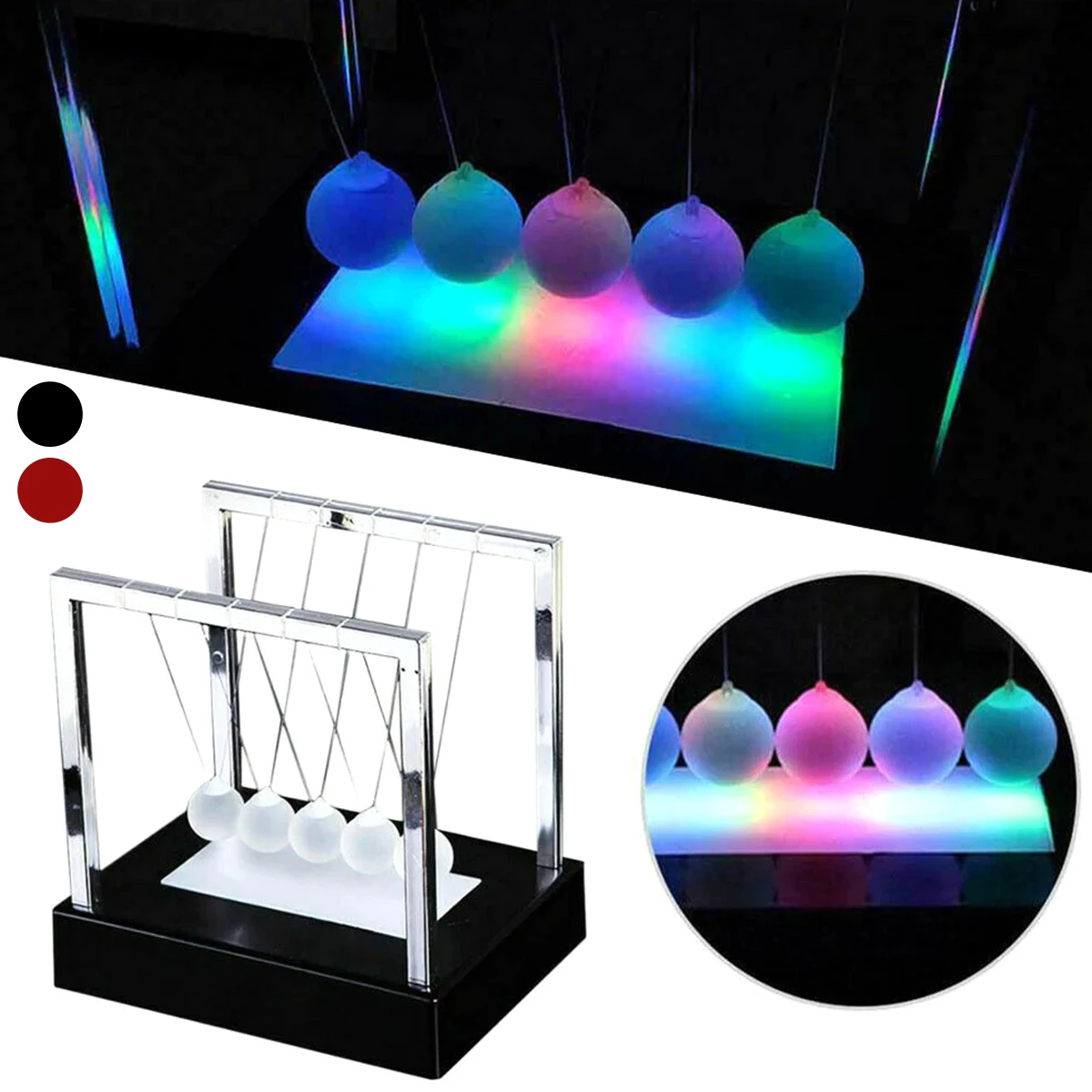 Newtons Cradle LED Light Up Kinetic Energy Home Office Science Toys Home Decor 