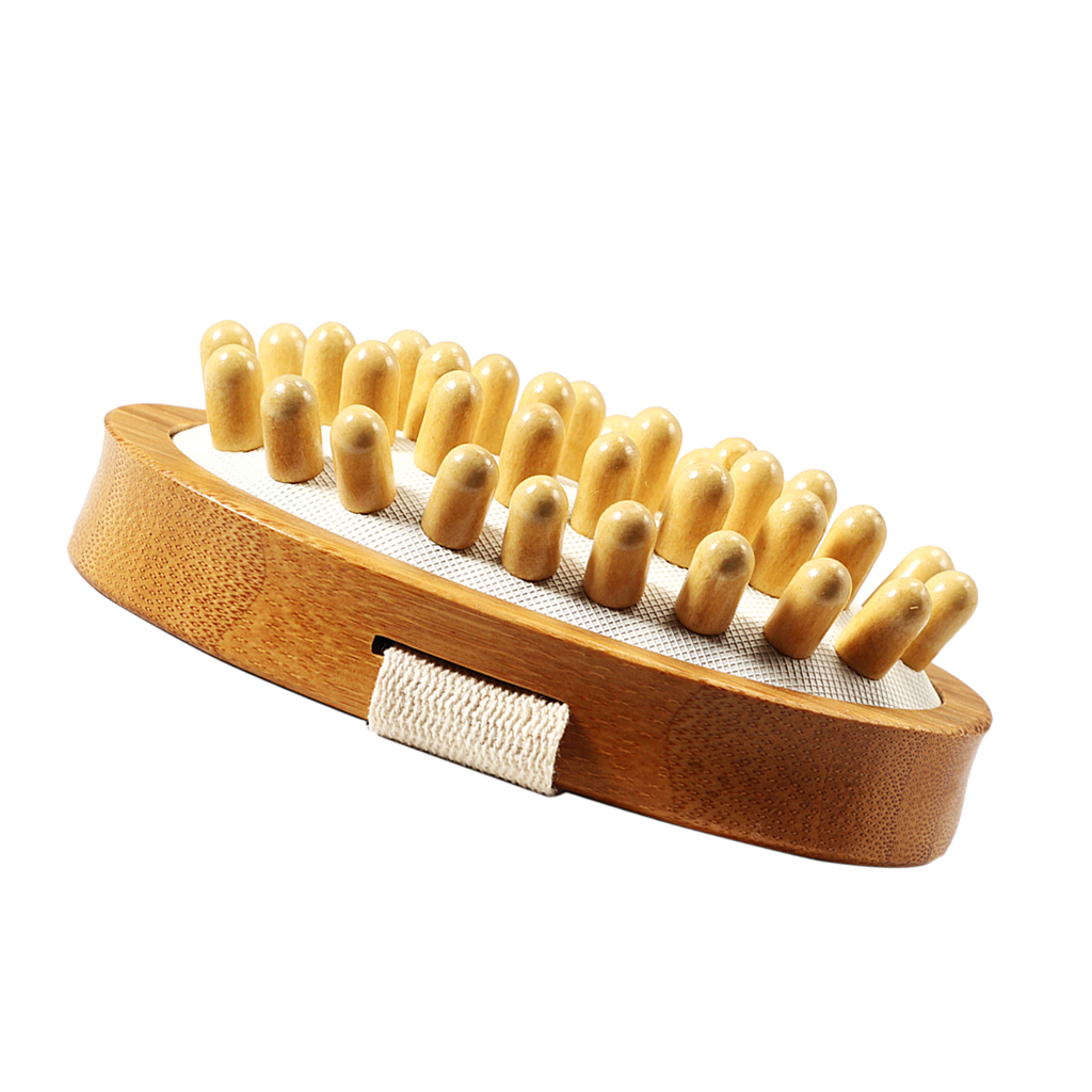 Natural Wood Anti Cellulite Massage Brush Fat Remover Massager w/ Hand Strap