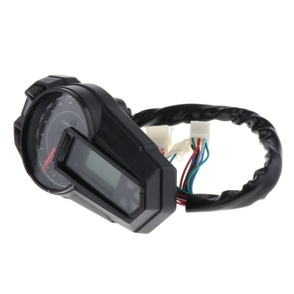 Motorcycle Digital Light LCD Speedometer Odometer Tachometer, 12000RPH, N1-6 Adjustment