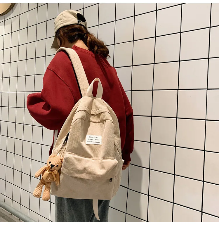 Retro women backpack Fashion high school college students book bag Simple corduroy Female backpacks large capacity Bags Rucksack stylish backpacks for laptops