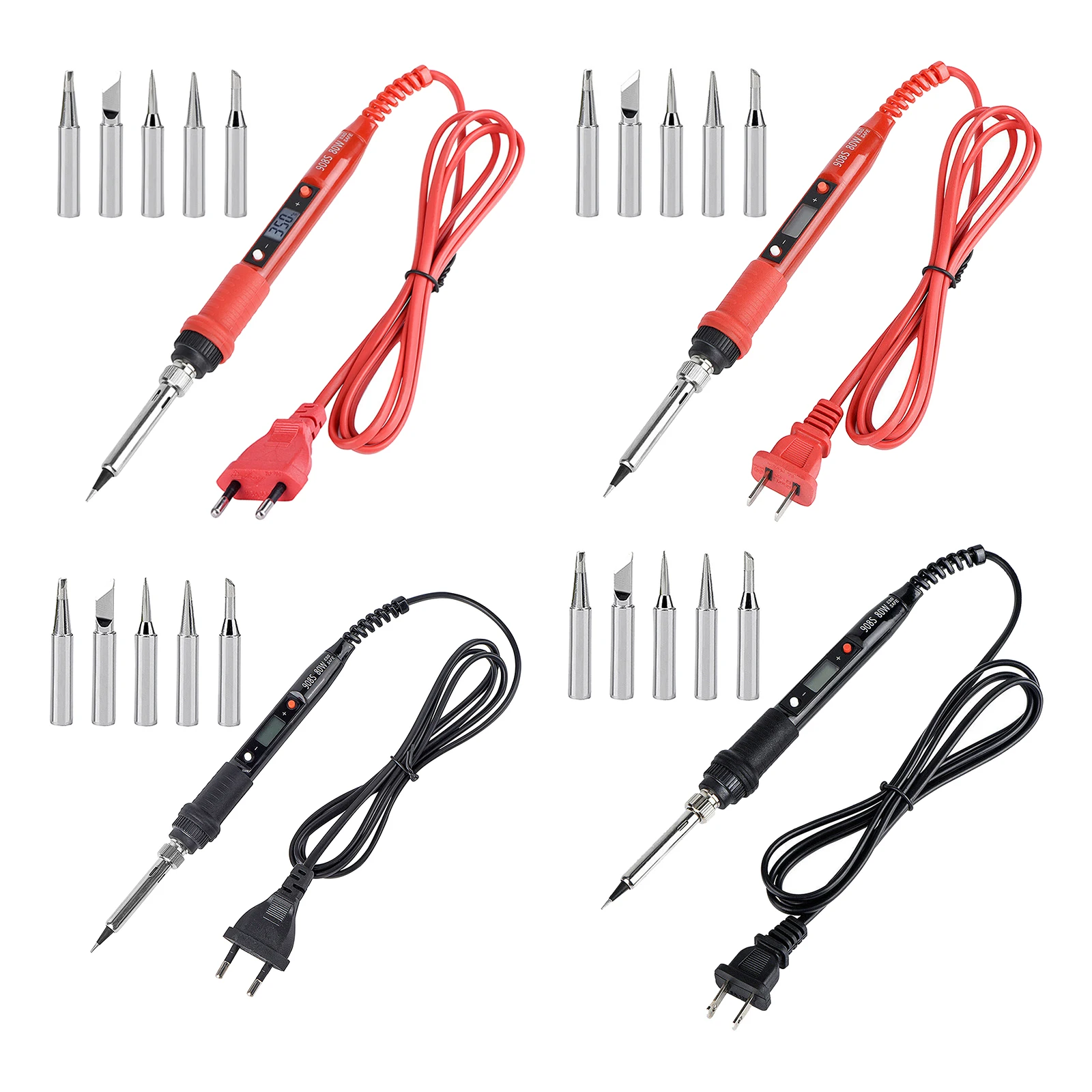 80W 220V LCD Display Electric Soldering Iron Kit Digital Solder Gun with Thermostitc, 1.4 meters Cable, EU Type