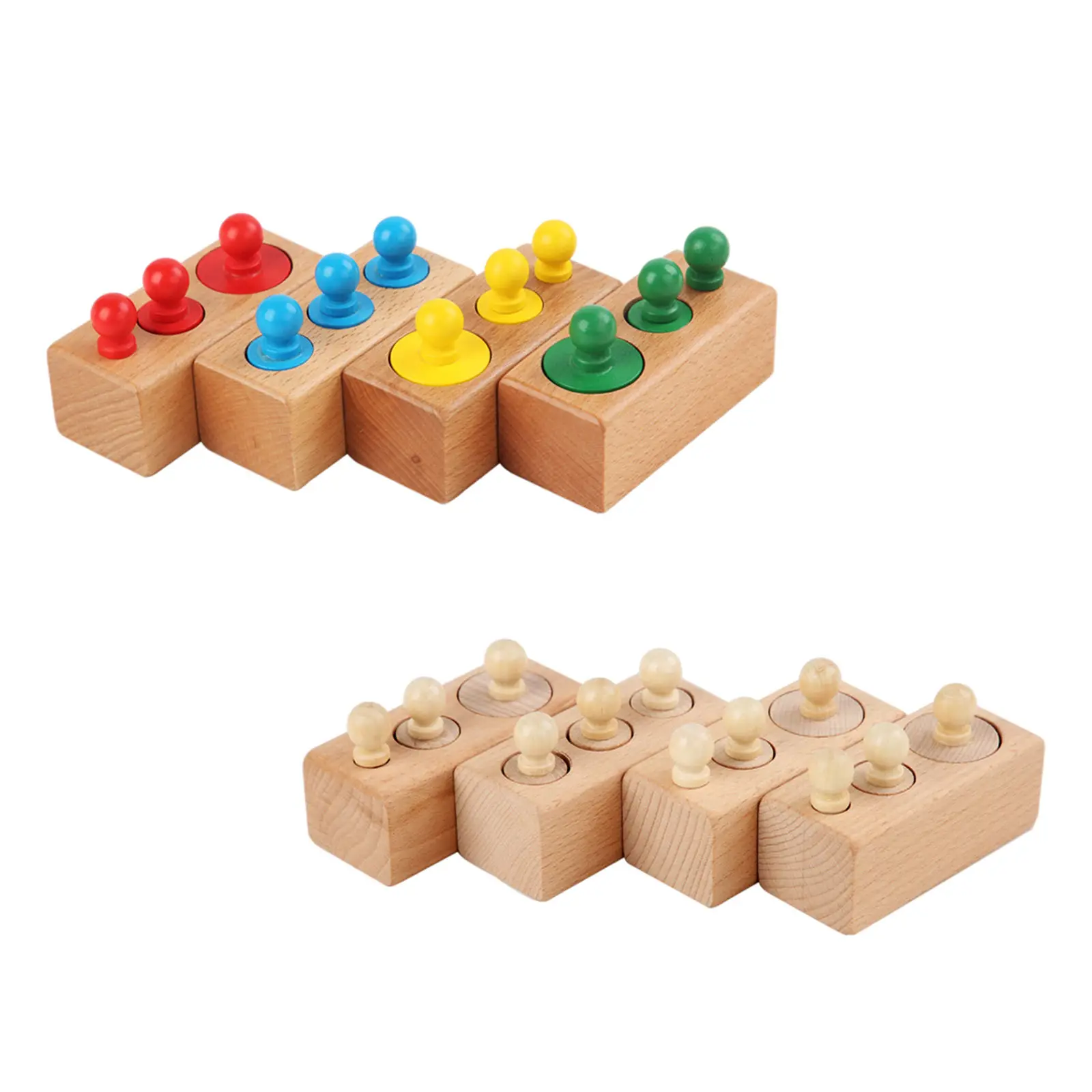 4x Montessori Knobbed Cylinders Blocks, Wooden Practice Early Educational Board Game Socket Toys for Home Kids