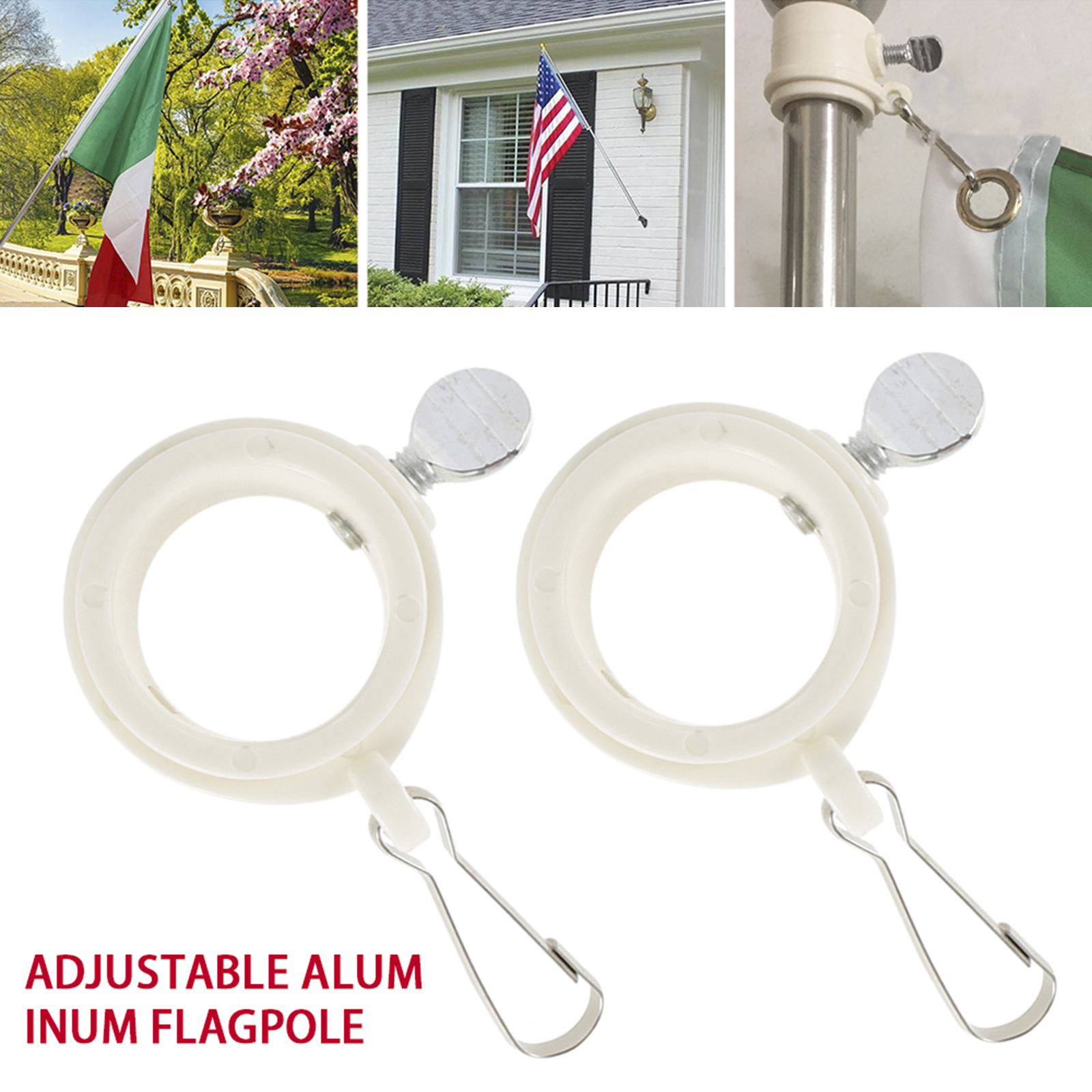 1 Pair of 360 Degree Swivel Flag Pole Mounting Rings Anti-Wrap Grommet Clip Flagpole Accessories