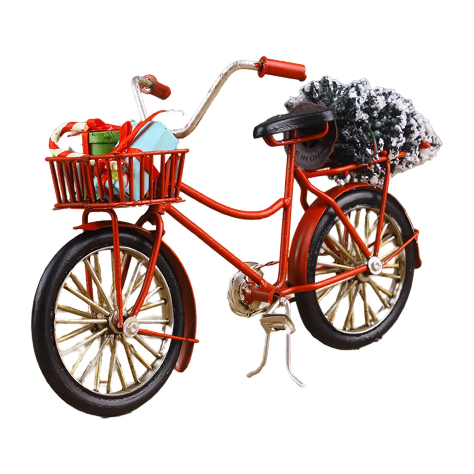 Miniature Pink Alloy Diecast Models Bicycle w/Basket & Seat Crafts Toy 1/10 