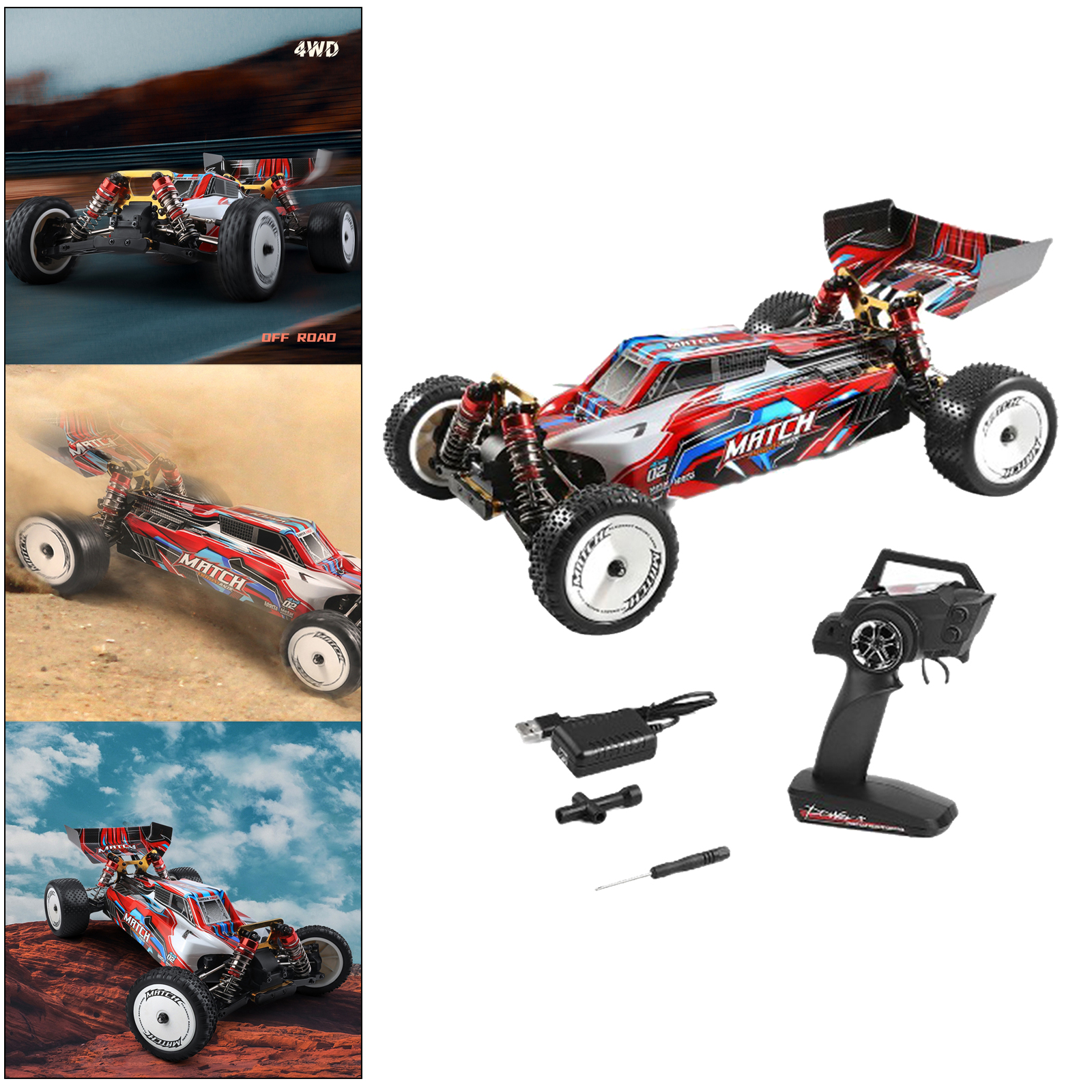 RTR 1/10 Scale RC Car Vehicles 2.4G 4WD High Speed Electric Toy Off-Road Buggy Gifts for Boys 8-12