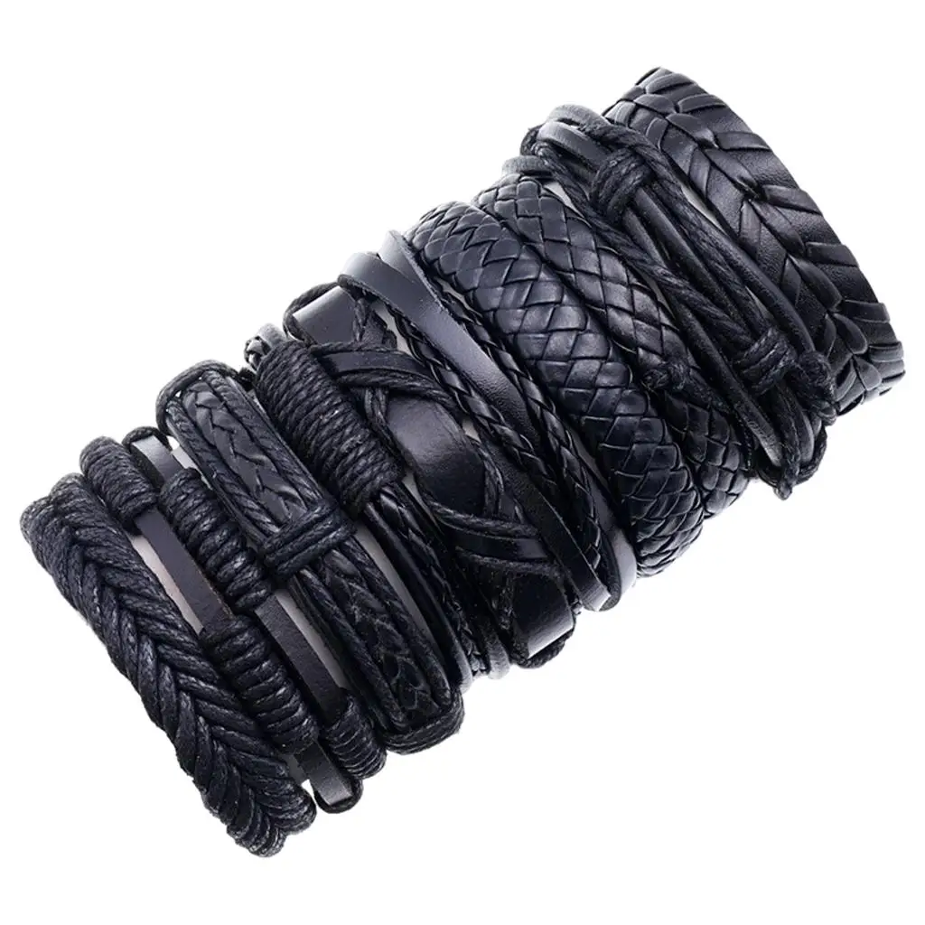 10x Leather Cuff Bracelets Black Punk Rock Gift Bangle for Girls Teen Friendship