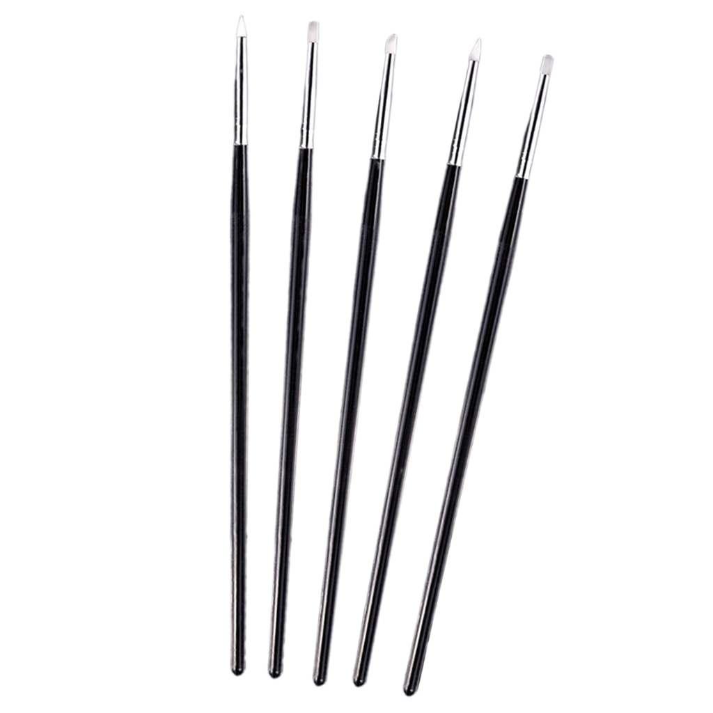5 Pcs Silicone Nail Brushes Pens Set With 5 Shape Tip Acrylic Clear Handle For Nail Art Painting Carving Moulding Blending Pens