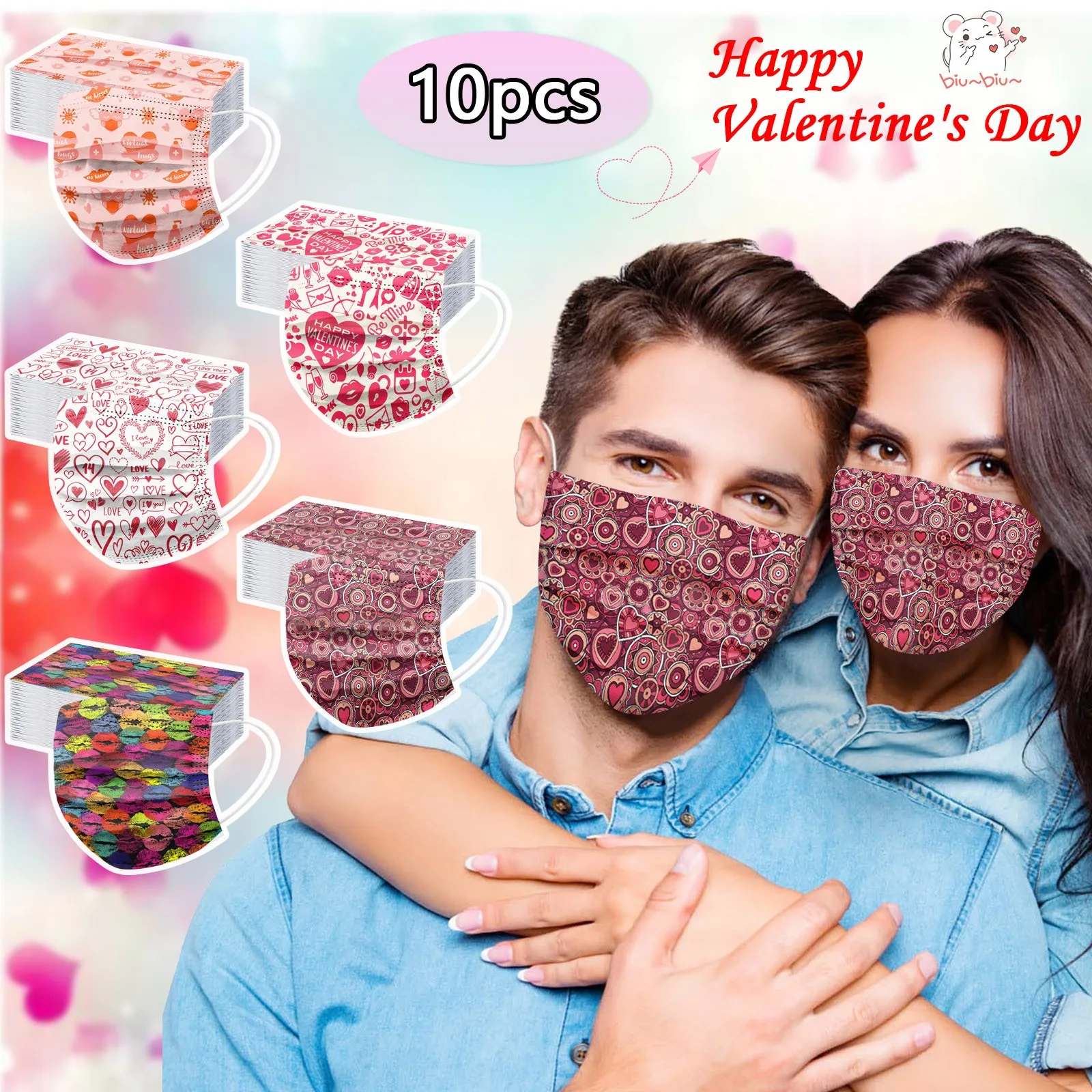 family of 3 halloween costumes 10PC Mascarillas Adult Disposable Mask Valentine's Day Heart Love Print Face Mask Protective Desechables Halloween Cosplay Mask unique halloween costumes