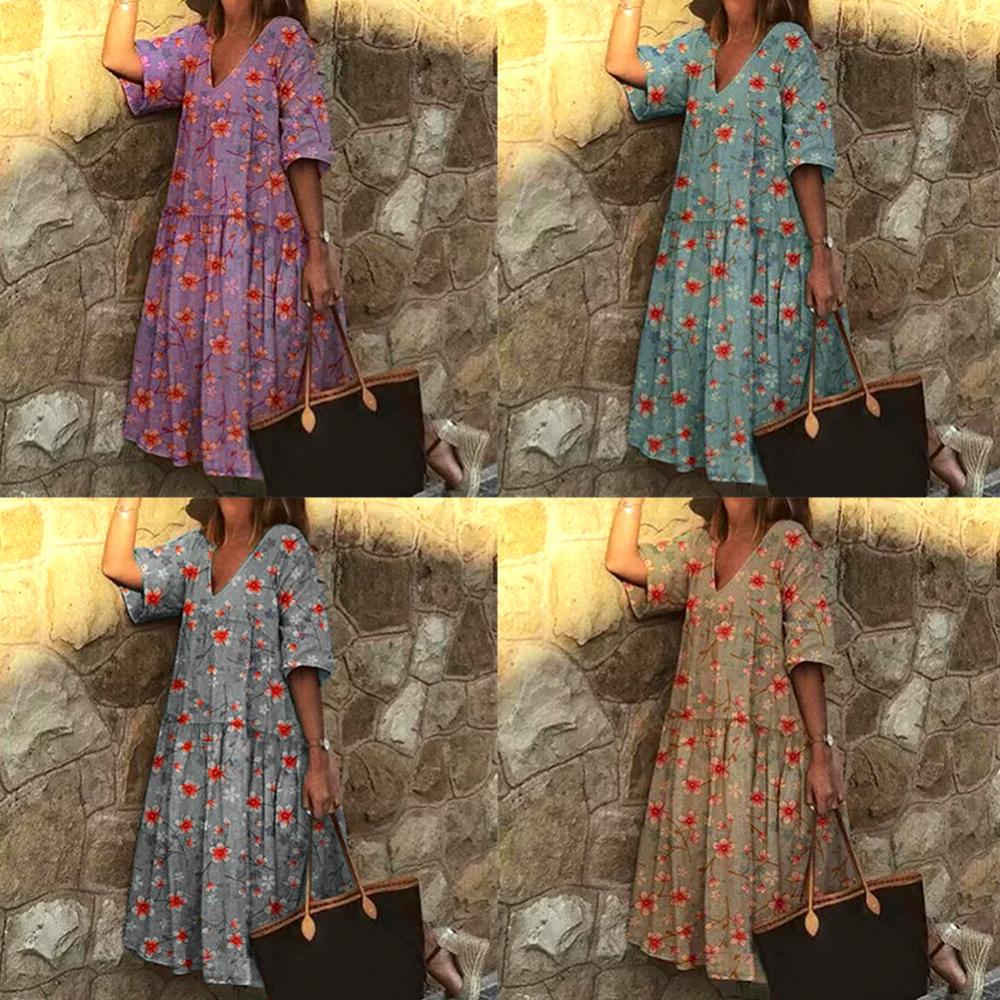 Vestido Boho com Decote V Feminino, Meia