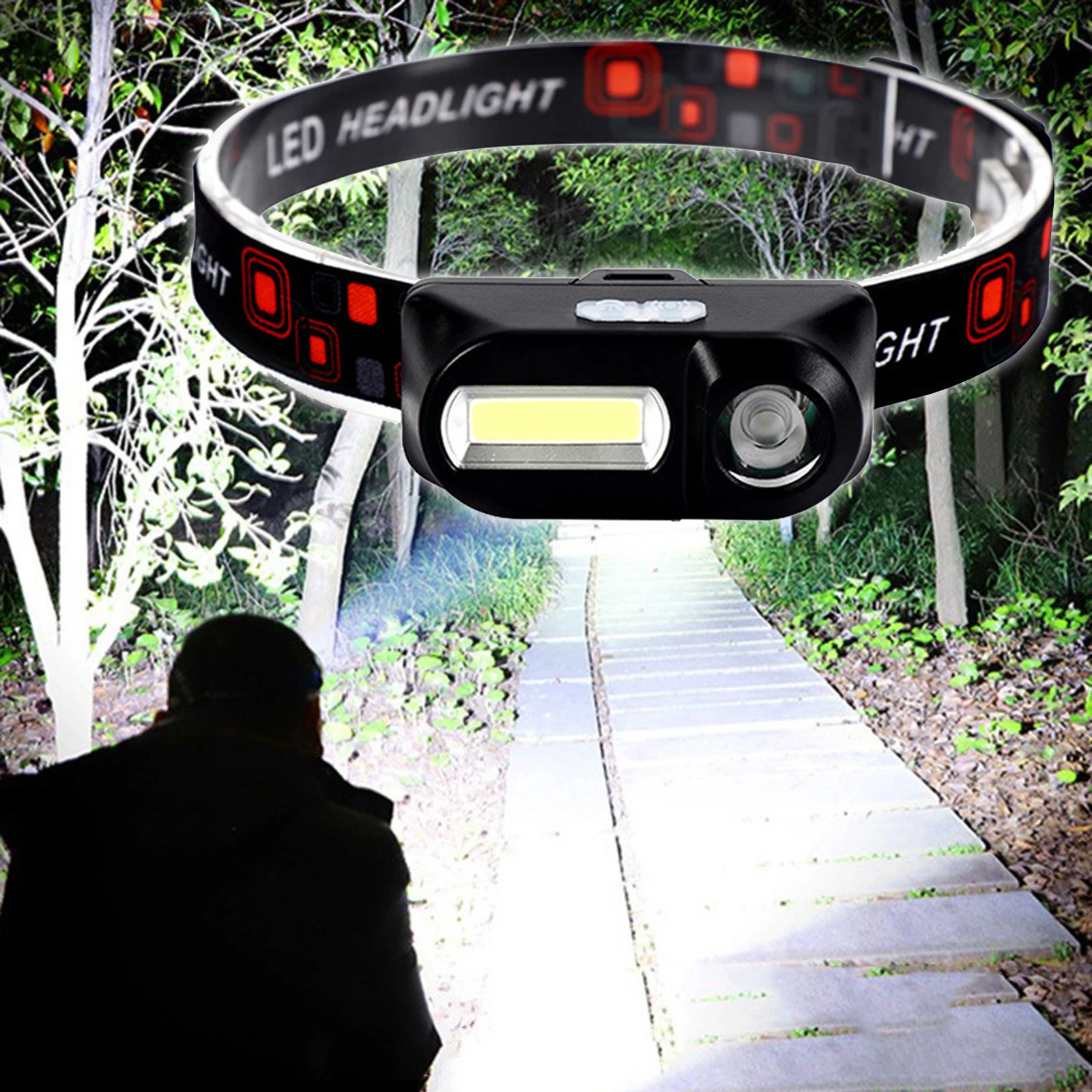 Super Bright Head Torch USB Rechargeable Headlamp Ultra Light LED COB Head Torch Headlight with 6 Modes for Reading, Hiking