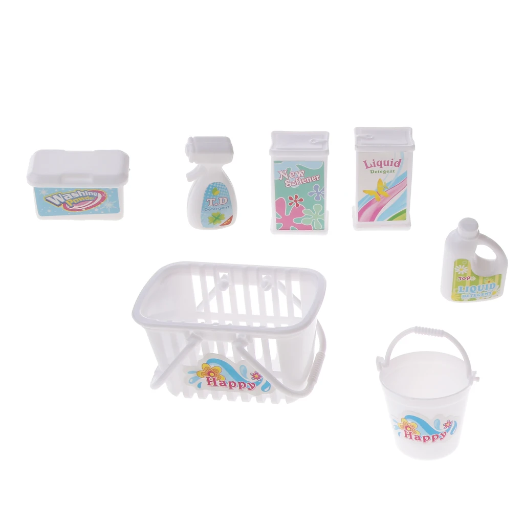7 Pieces Cleaning Tools Laundry Basket Bucket Detergent Kit For Doll