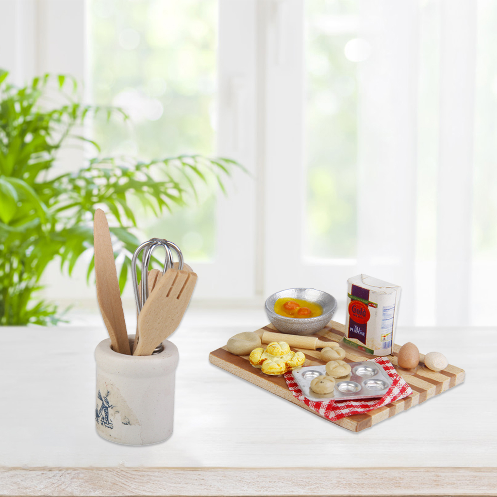 1/12 dollhouse miniature kitchen food eggs milk bread kitchen knife