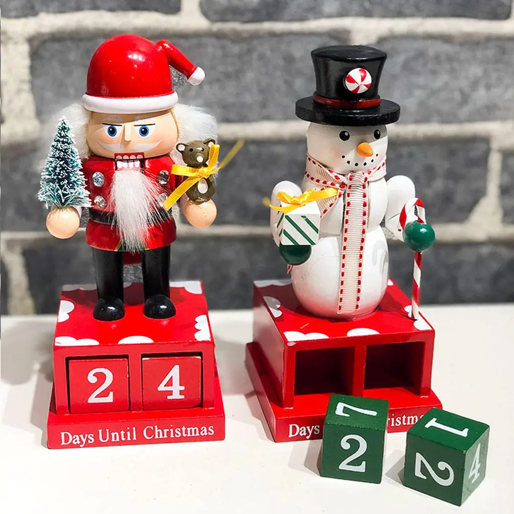 Walnut Xmas Calendar Ornaments Decorations Doll Block Snowman Perpetual Elder for Christmas Desktop Advent Home Kids