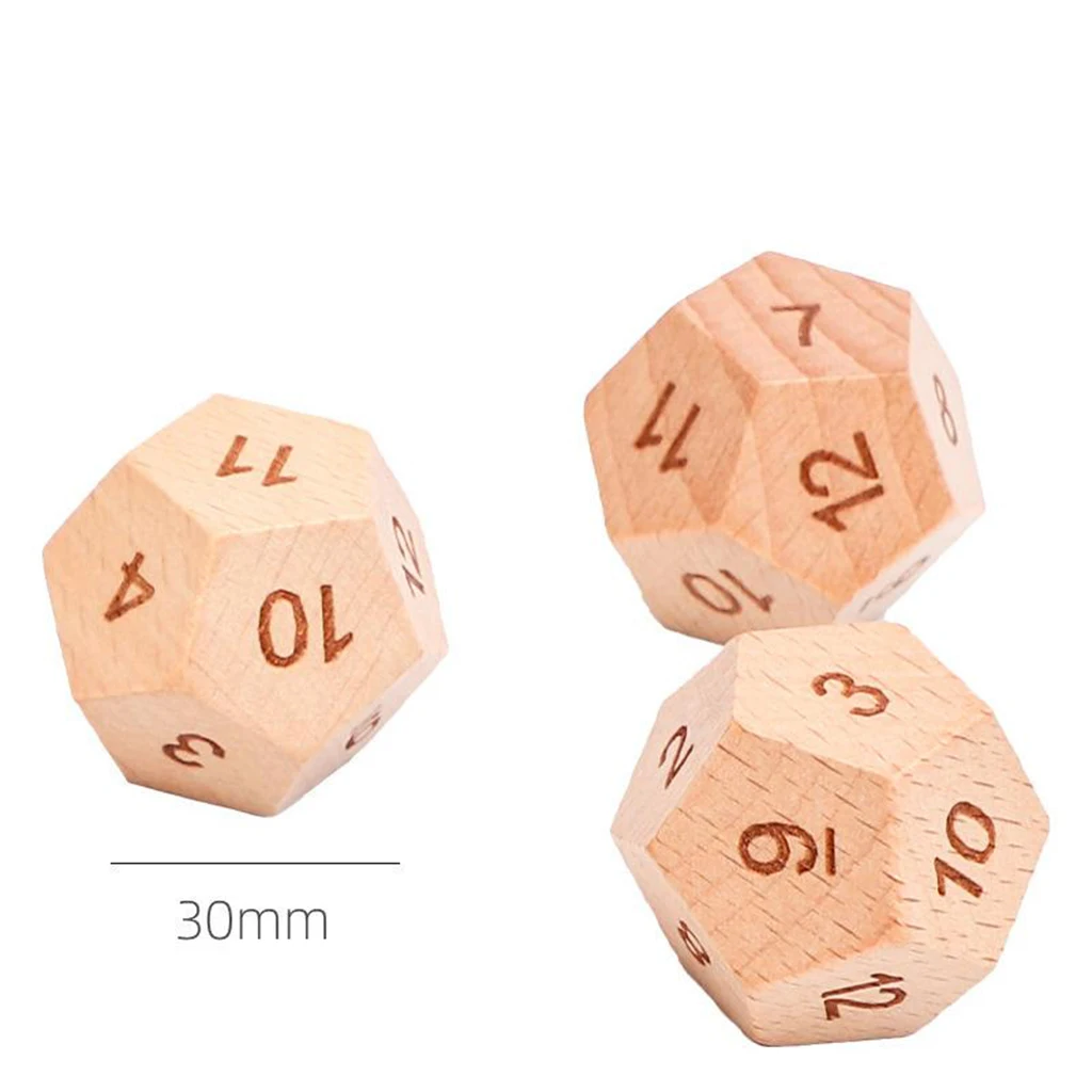 5pcs Pack Wooden D12 12-Sided Dice Board Game MTG Dice Set for Family Party