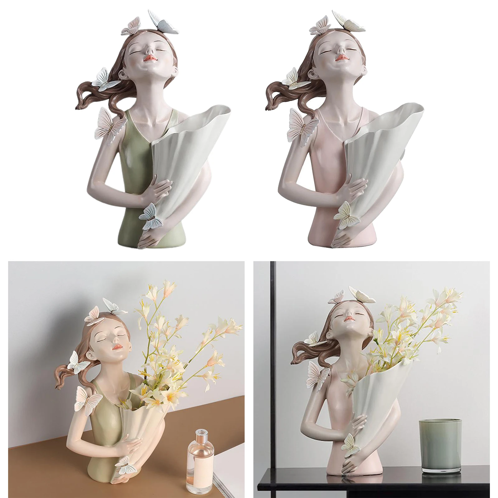 Nordic Butterfly Fairy Girl Dry Flower Vase Pot Minimalism Art Decoration , Home Centerpieces Resin Figurines Statues