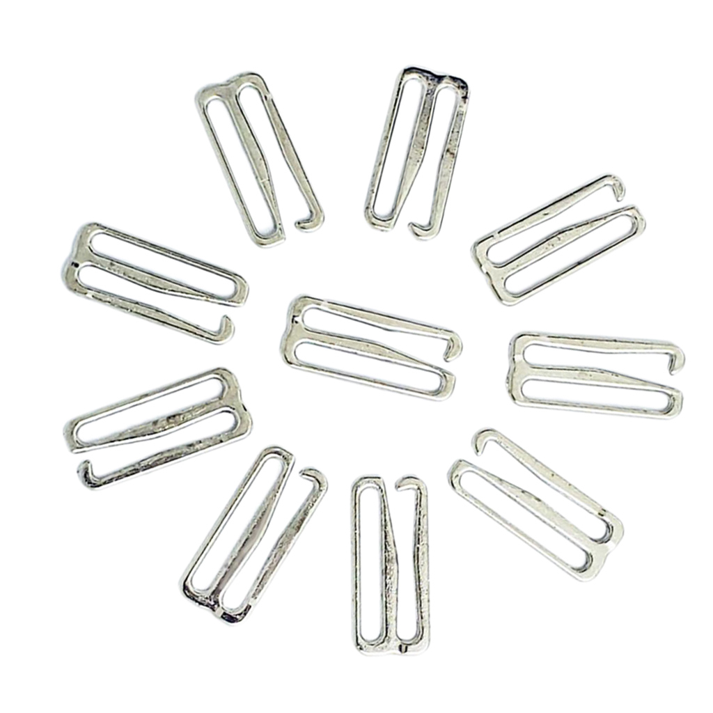 10 Sets Nylon Coated Metal Lingerie Adjustment strap slides Hardware Sewing Clips Clasp Hooks for Bra Strp (25mm, Silver)