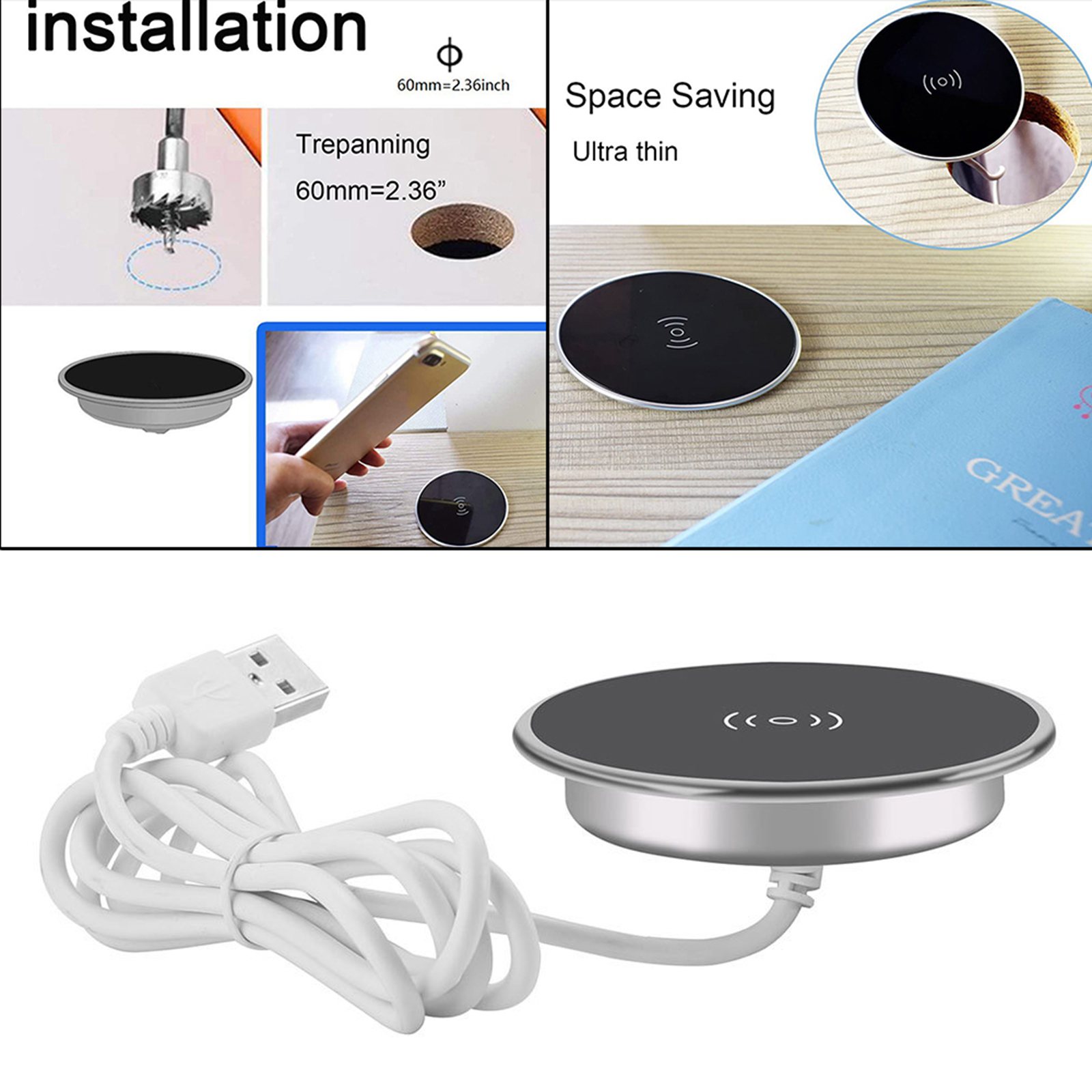 Embedded Wireless Charger Quickly Charge Long-Distance Charging Base for Tables