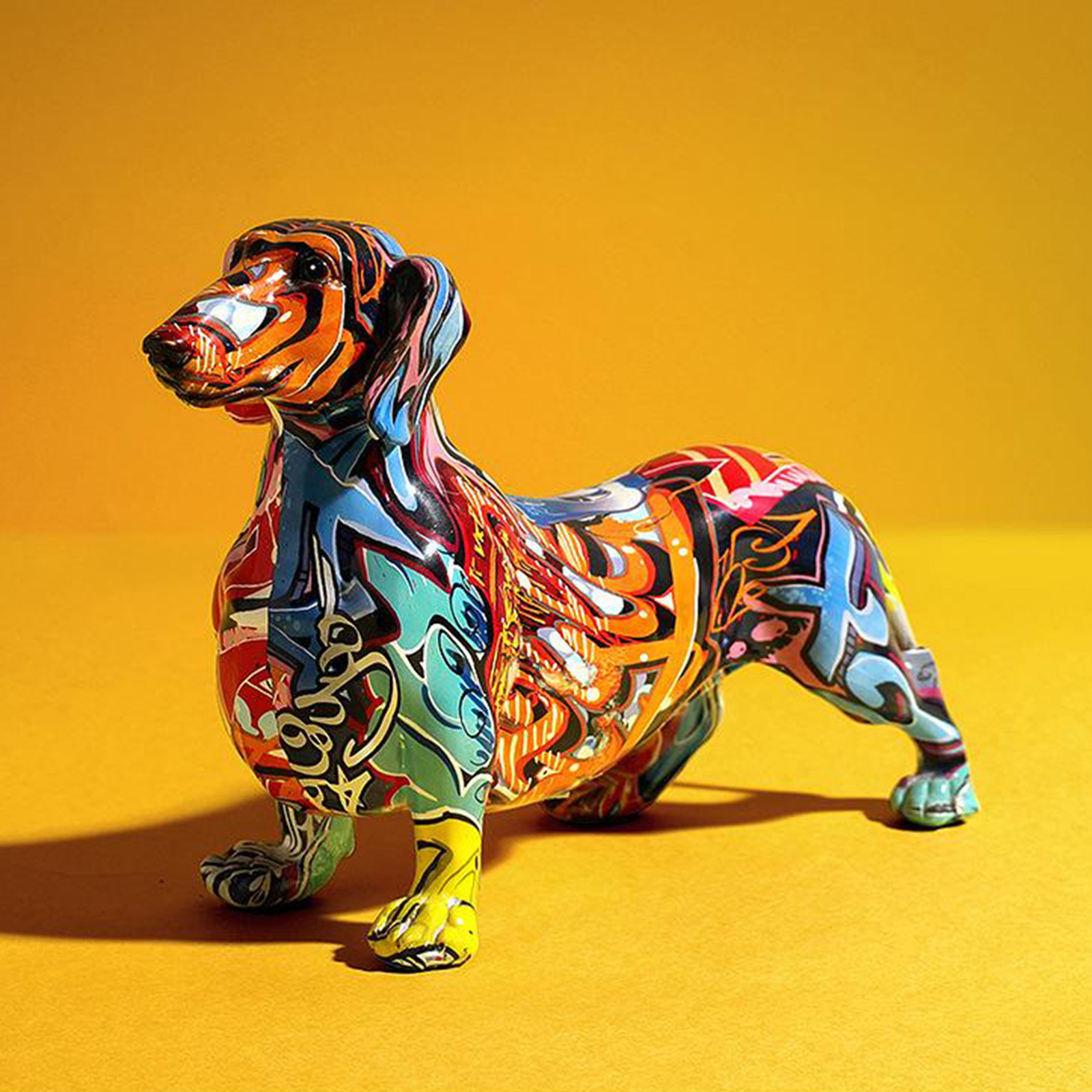 Scandinavian Paintingaffiti Dachshund Dog Sculpture Figurine Art Animal Statue