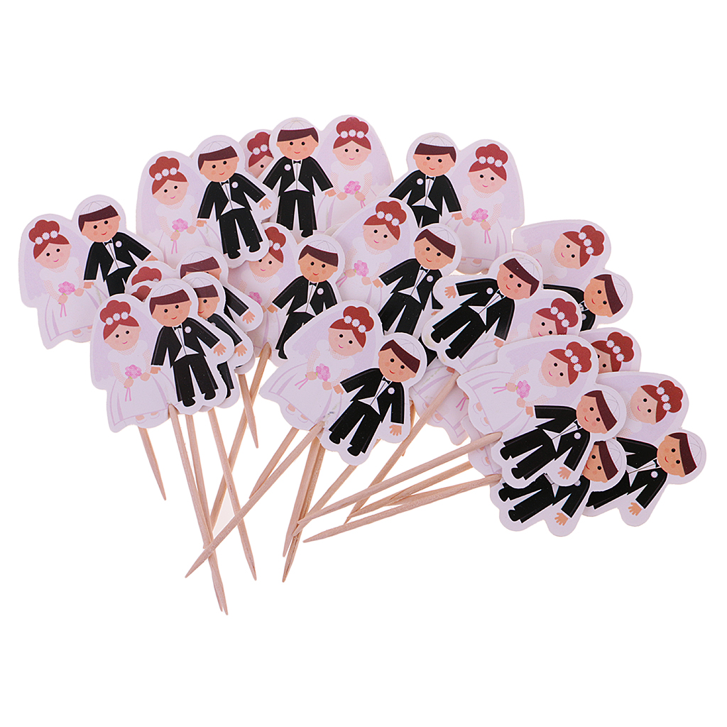 20pcs Paper Bride and Groom Cupcake Pick Topper Wedding Party Decoration