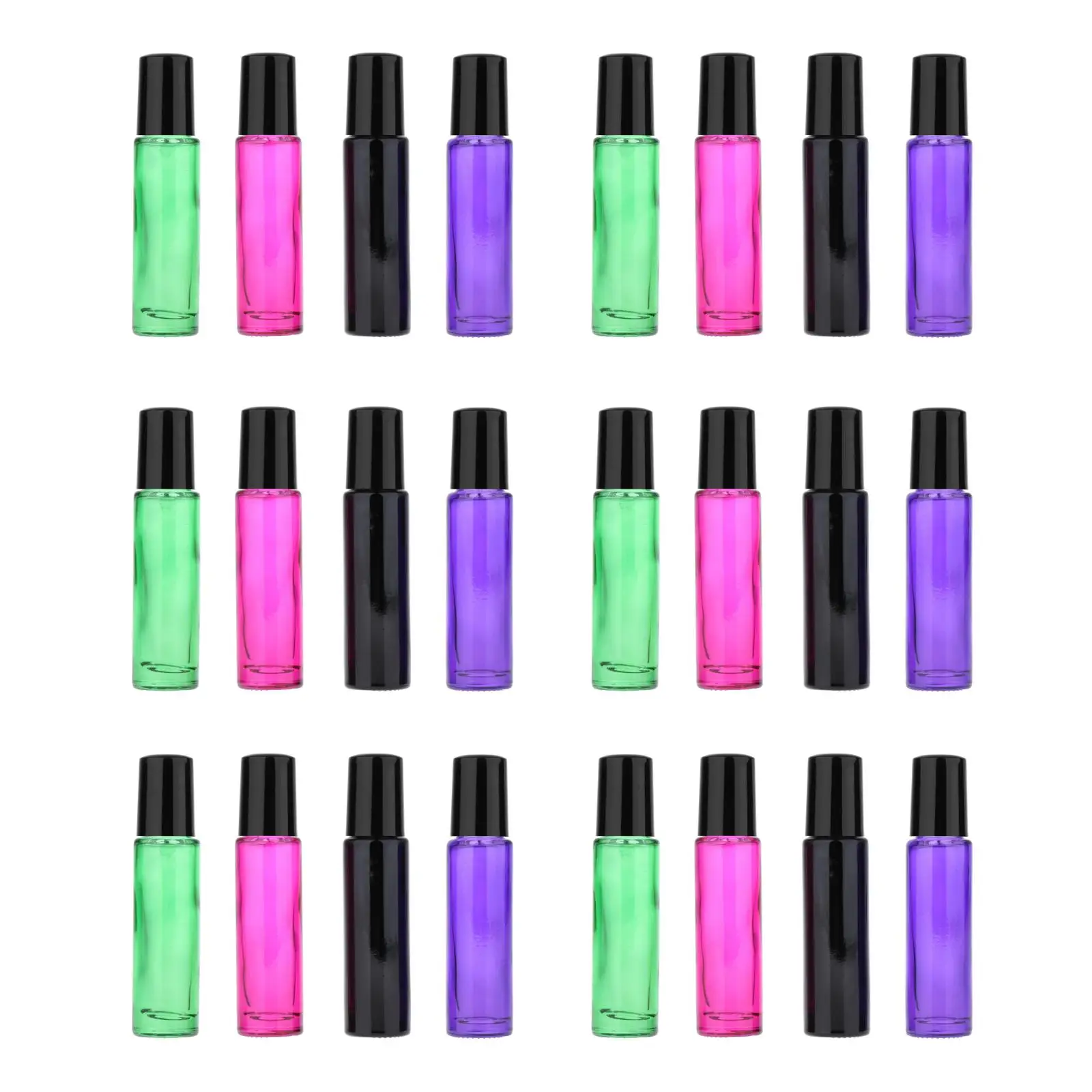 24pcs 10ml Gradient Color Essential Oil Perfume Bottle Roller Ball Thick Glass Roll On Durable For Travel Cosmetic Container
